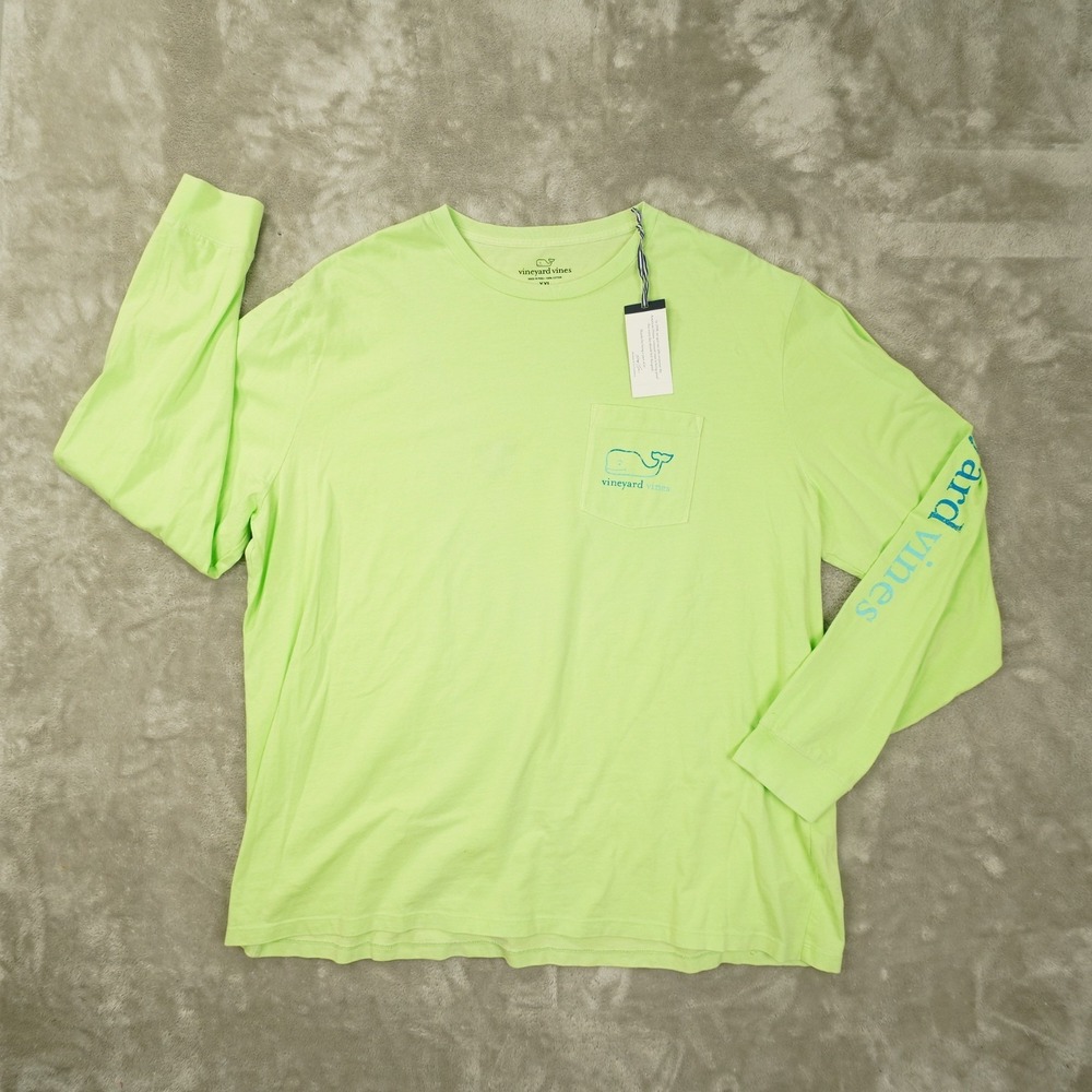 Vineyard Vines Long Sleeve Pocket Tee Men's XXL Green Neon Graphic Burgee Whale